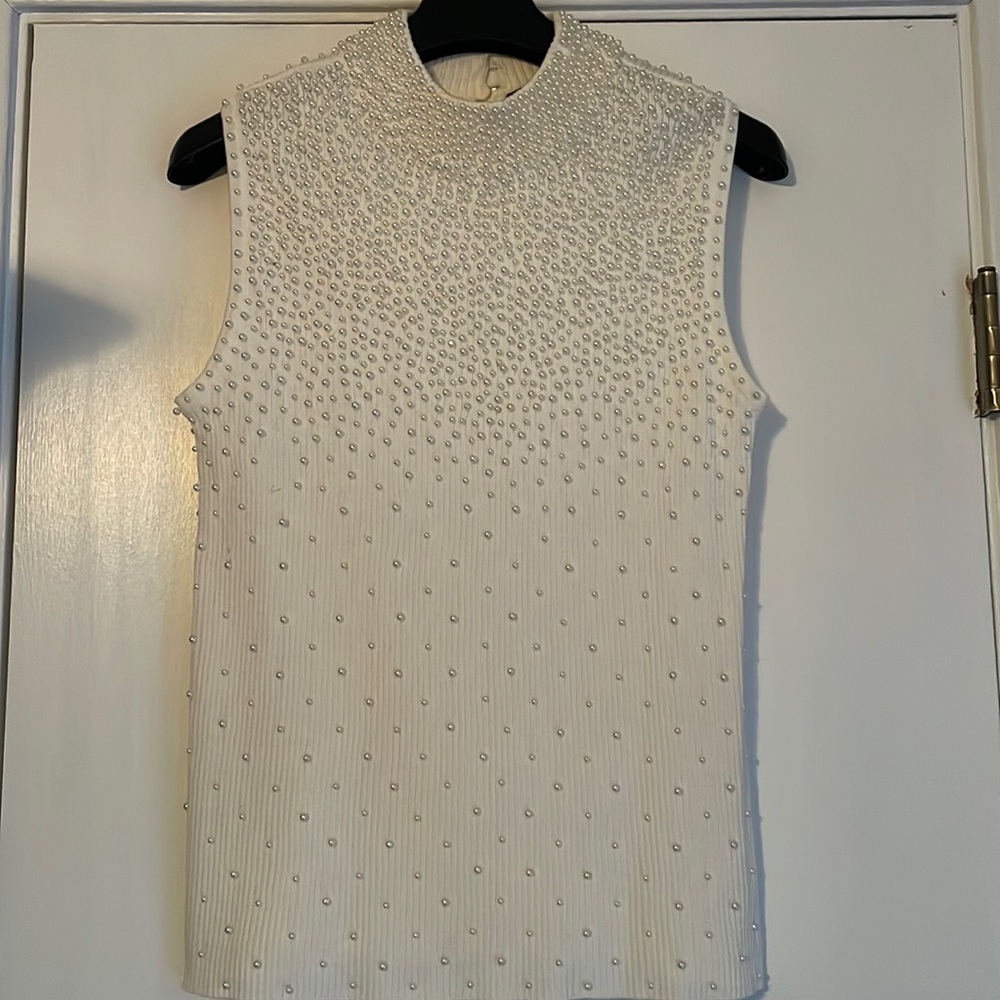 Vintage Sadimara by Colette Mordo Mock Neck Sleeveless Sweater with Pearls M